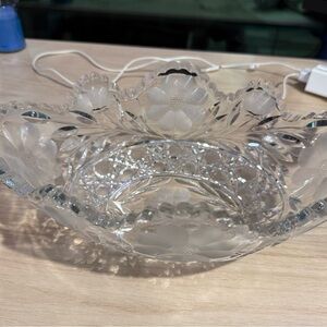 Vintage oval Clear Glass Bowl with Floral Design